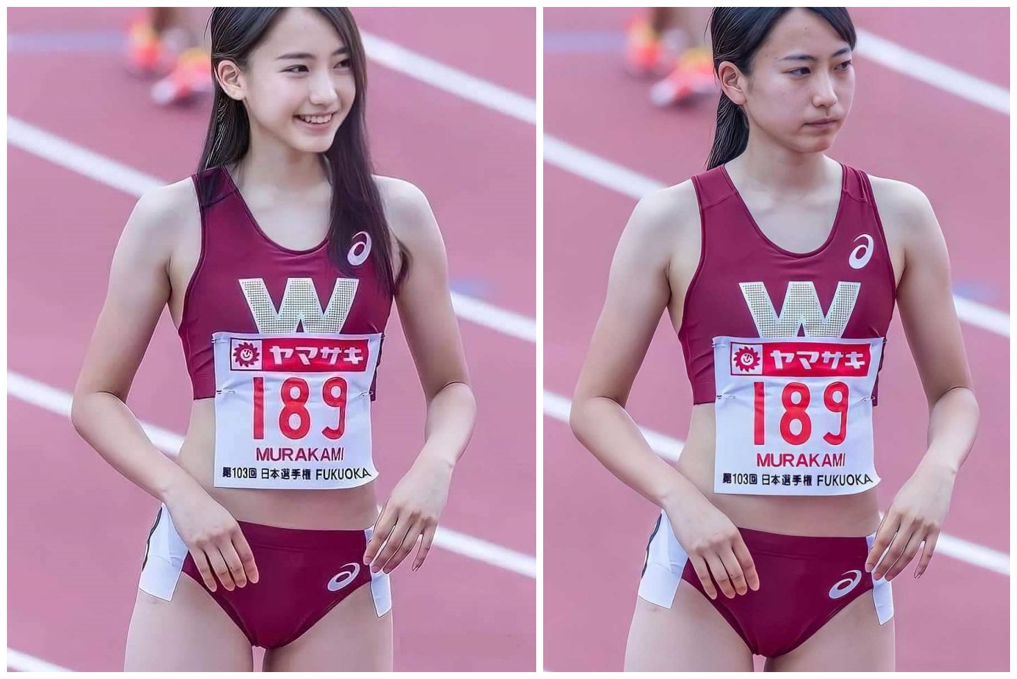日本正妹田徑運動員美照是假的。(圖/翻攝自「爆廢公社」臉書社團)