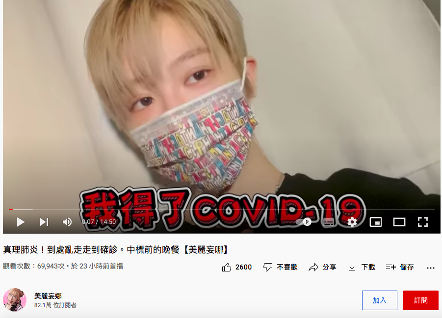 美麗妄娜在美確診新冠肺炎。（圖／翻攝自YT@美麗妄娜）