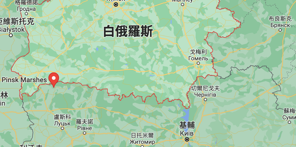 俄軍有可能聯合白俄羅斯,自白俄邊境攻入烏克蘭。(圖/翻攝自Google Map)