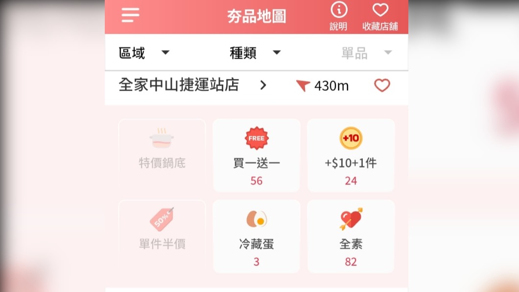 查詢雞蛋即時庫存的功能讓網友大讚貼心。(圖/翻攝自全家便利商店APP)