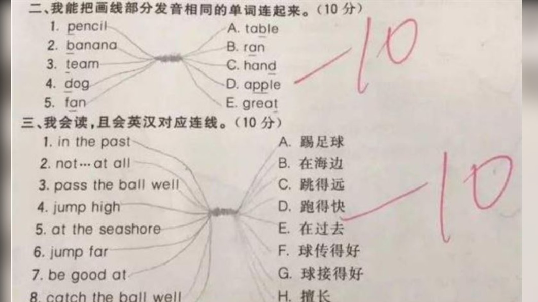 小學生的連連看答題方式超另類。(圖/翻攝自《MP頭條》網站)