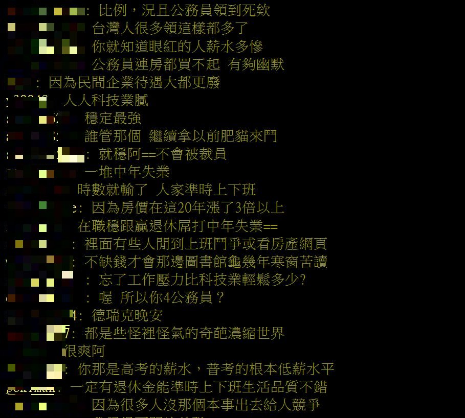 網友認為,公務員憑「退休保障」大贏其他行業。(圖/翻攝自PTT)