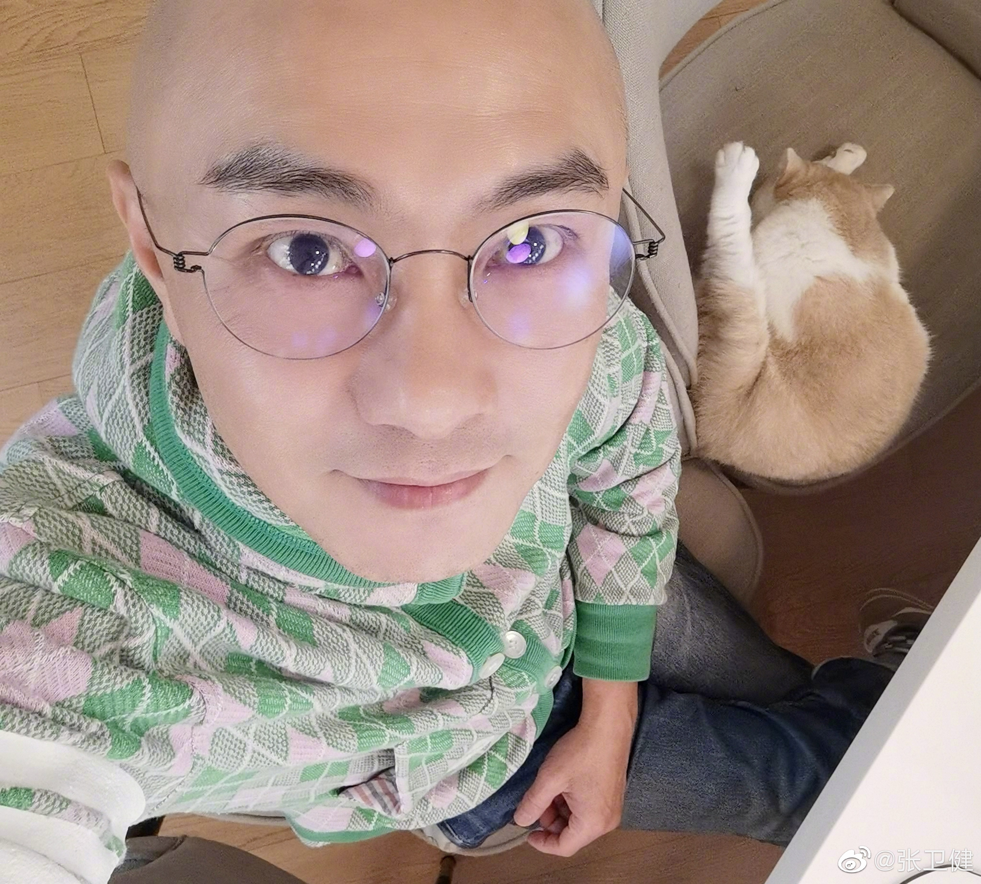 張衛健數日前才開心自拍曬貓。(圖/翻攝自張衛健微博)