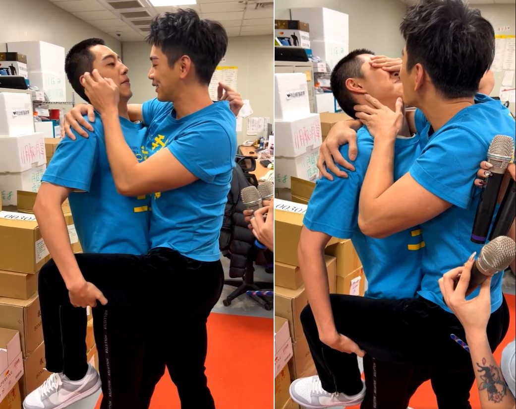 蔡凡熙、禾浩辰借位激吻。（圖／翻攝自丟丟妹臉書）