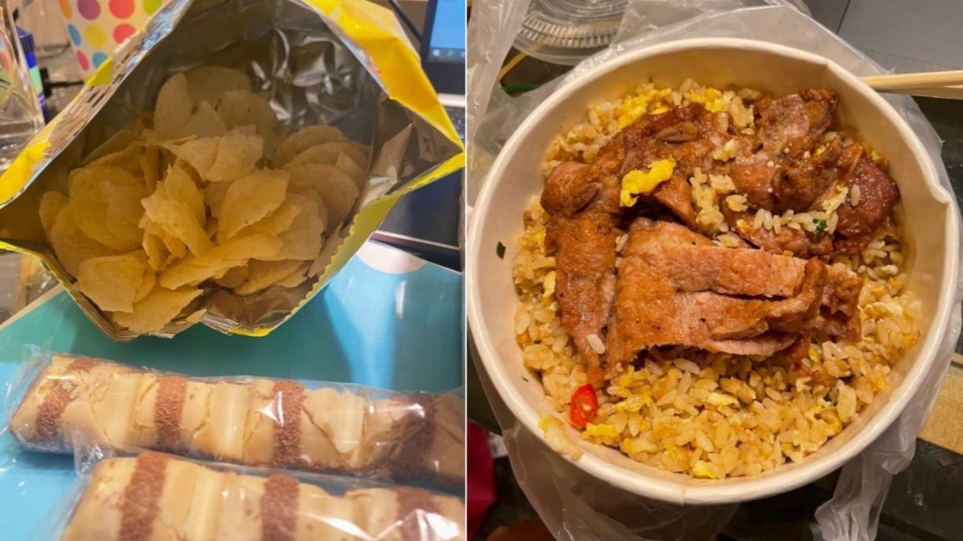 民眾控訴,自己的零食、飯菜全被打開攪翻過。(合成圖/翻攝自Dcard)