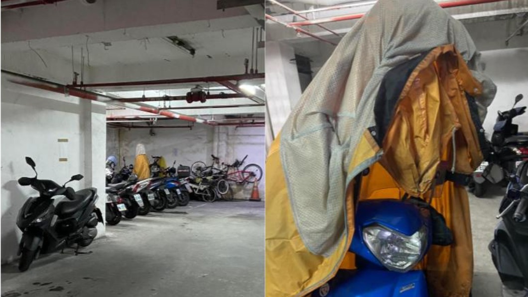 原來是車主把雨衣晾在機車上曬乾。(圖/翻攝自爆廢公社)