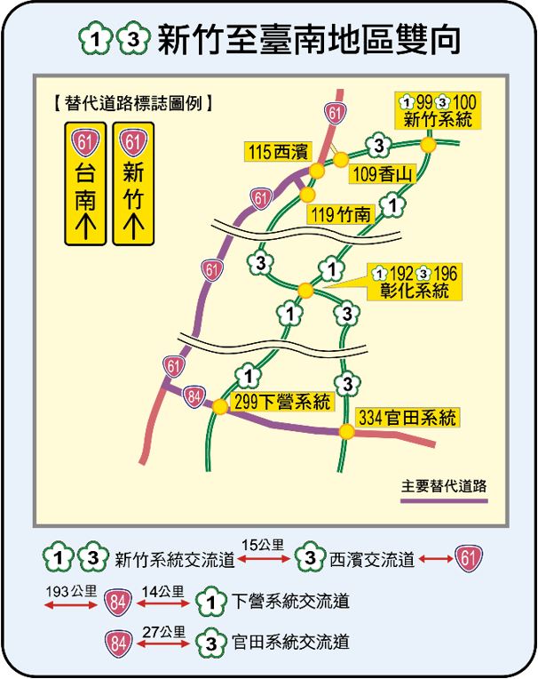 新竹至台南地區替代道路。（圖／高公局提供）