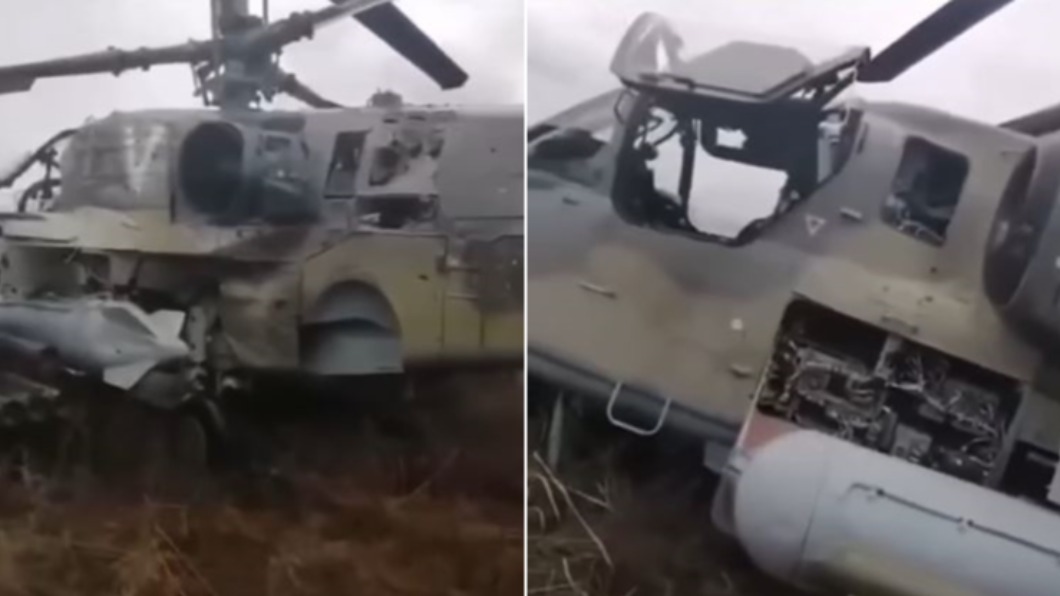 烏克蘭曬出炸毀俄羅斯K-52武裝直升機照片。（圖／翻攝自烏克蘭陸軍官方臉書）