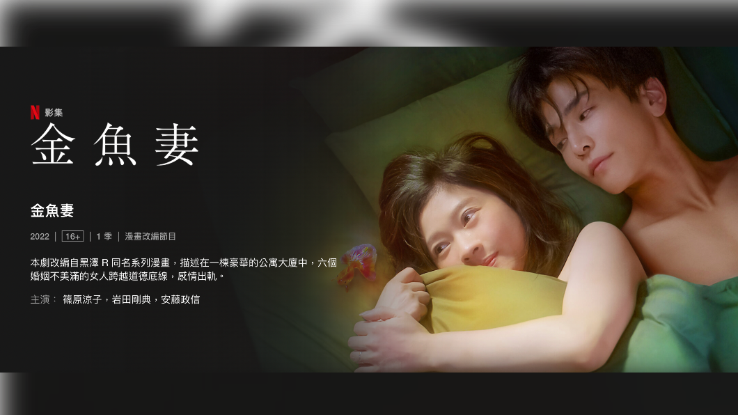 Netflix情慾劇《金魚妻》開播後,一直在熱門排行榜上。(圖/翻攝自Netflix官網)