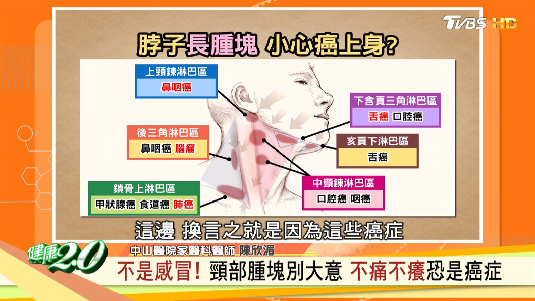 脖子摸到腫塊,可能有6種癌症風險。(圖/TVBS節目《健康2.0》)