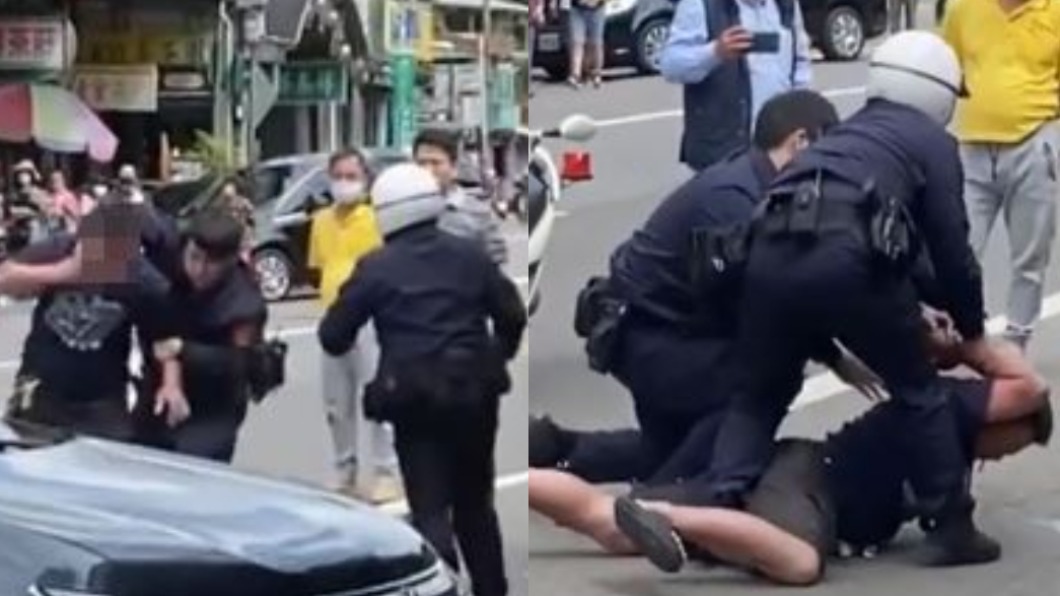 警方到場,男子出手襲警遭壓制。(圖/車友傷你腎提供)