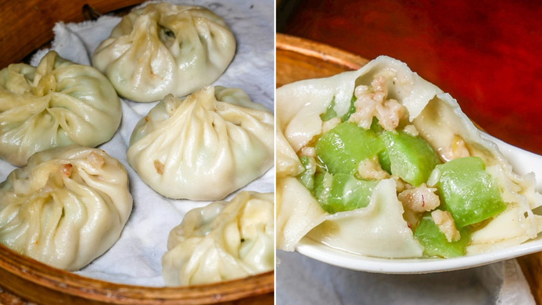絲瓜蝦仁湯包，鮮嫩的絲瓜搭配蝦仁，內餡湯汁味道嘗起來更加的鮮美。（圖／鄉民食堂提供）