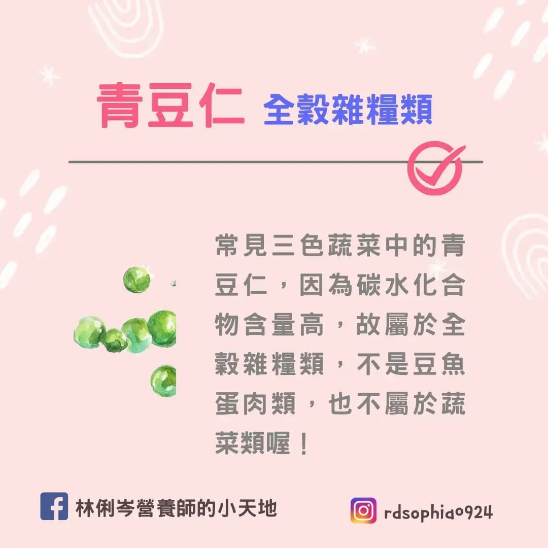青豆仁既非豆類,也不是蔬菜類。(圖/翻攝自林俐岑臉書)