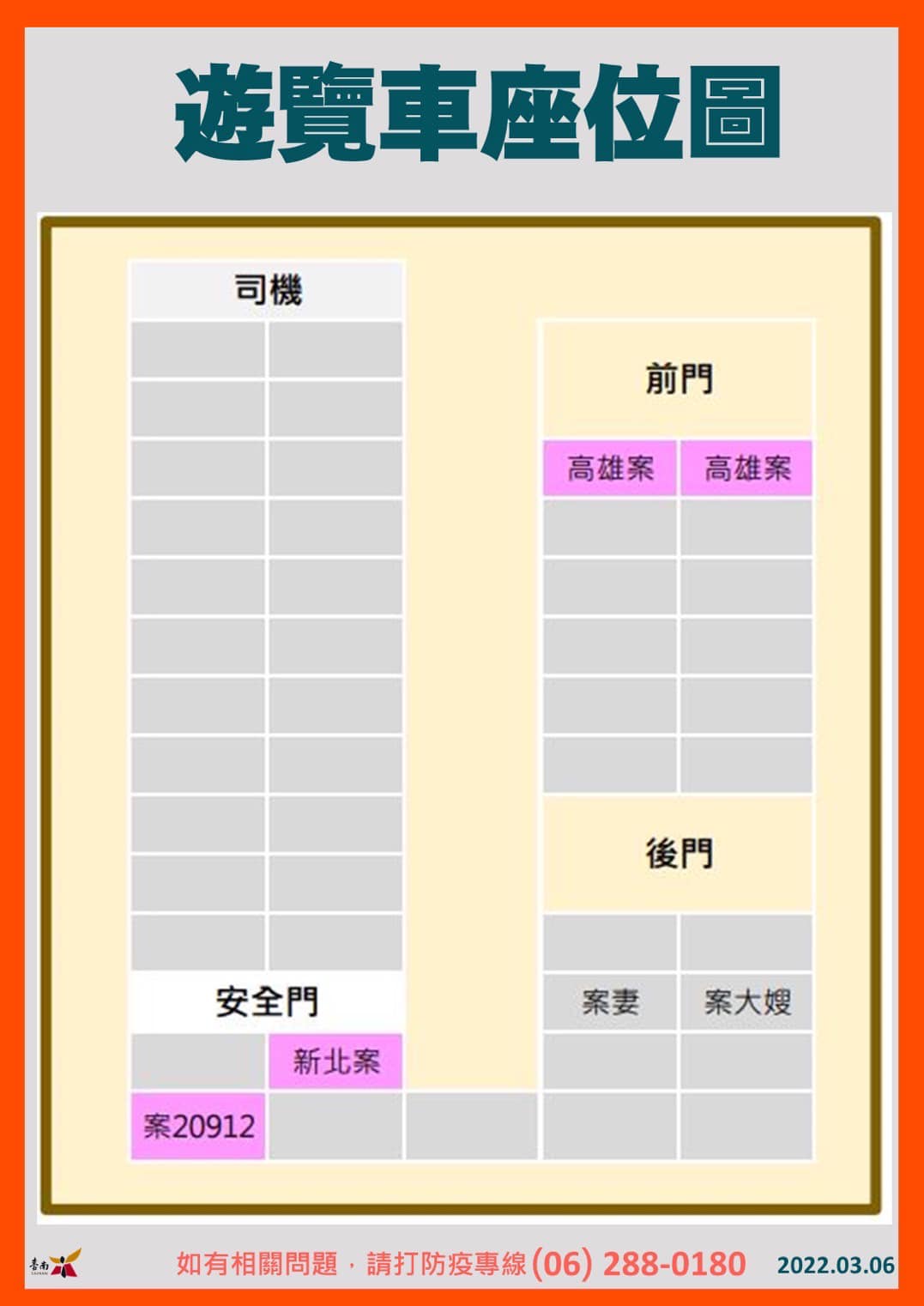 遊覽車座位圖。（圖／台南市政府）