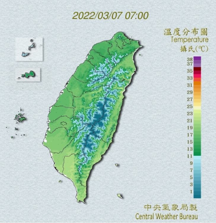全台溫度降低。(圖/中央氣象局)