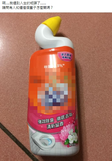 主婦哀號開清潔劑瓶蓋宛如遇到人生瓶頸。(圖/翻攝自臉書社團《我愛全聯好物老實說》)