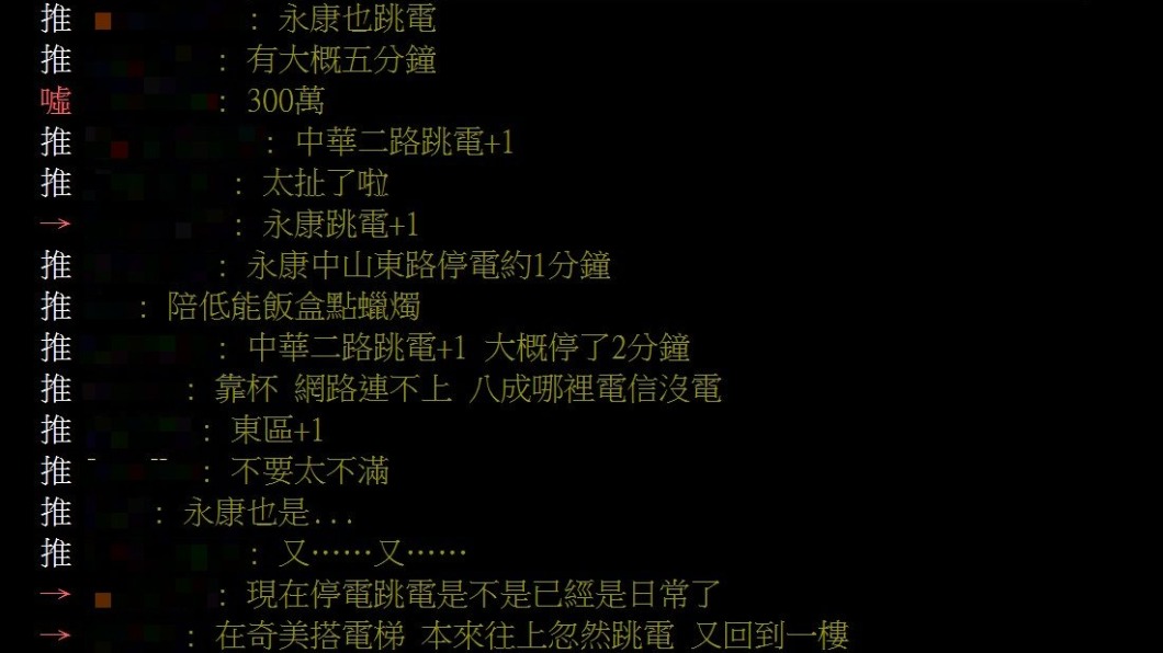 網友回傳各地停電災情。(圖/翻攝自PTT)