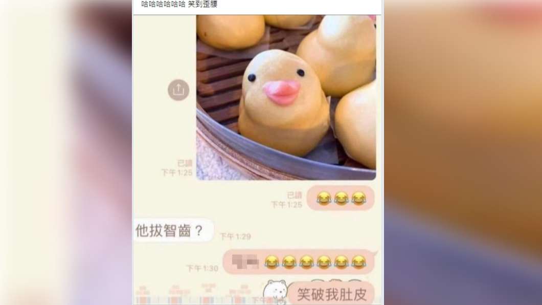 網友分享「拔智齒鴨」的逗趣模樣。(圖/翻攝自臉書社團《爆廢公社公開版》)