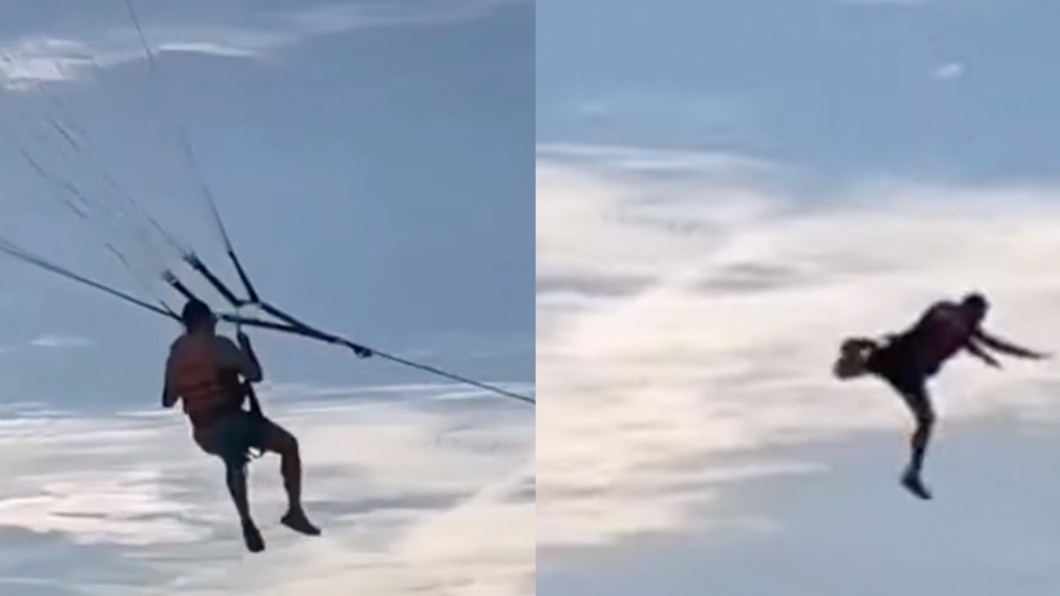玩滑翔傘飛天繩索竟斷!男高空重摔 全程錄影驚嚇畫面曝