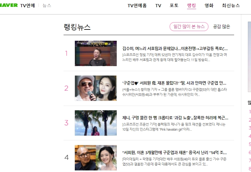 具俊曄被S媽拒見登娛樂新聞熱門榜第二名。(圖/翻攝自NAVER)