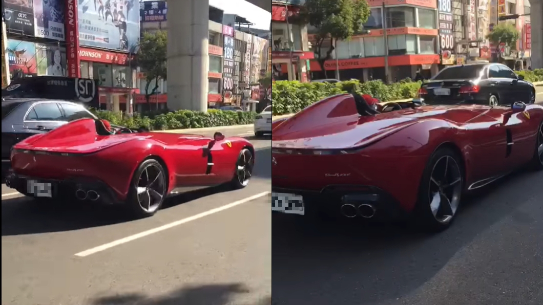 紅色法拉利在車陣中尤其顯眼。(圖/翻攝自爆廢公社)