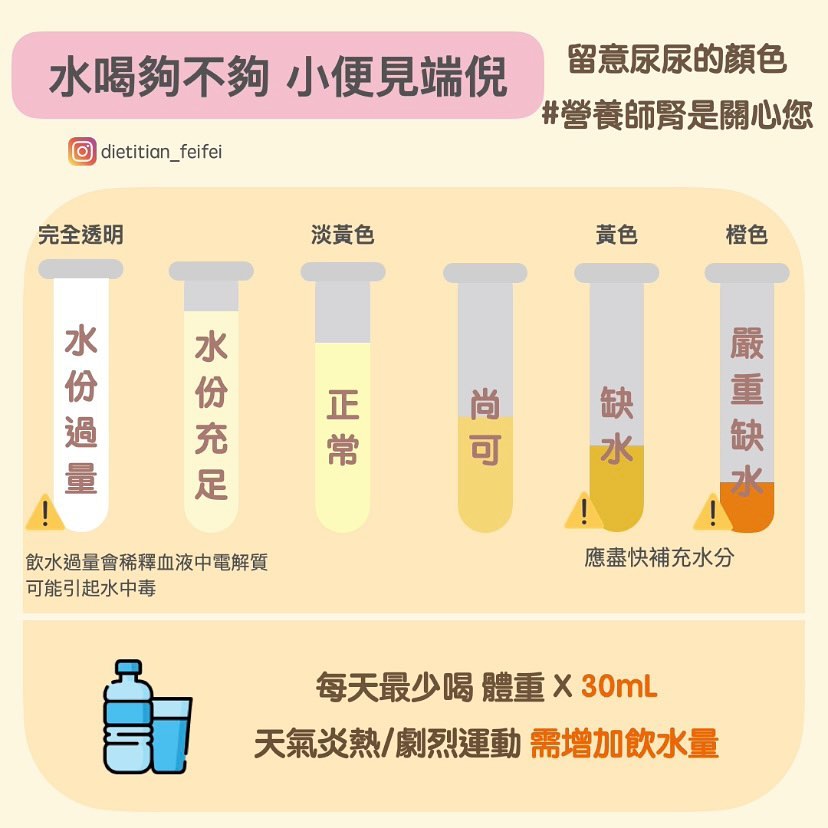 水喝夠不夠，小便見端倪。（圖／翻攝自營養師菲菲臉書）