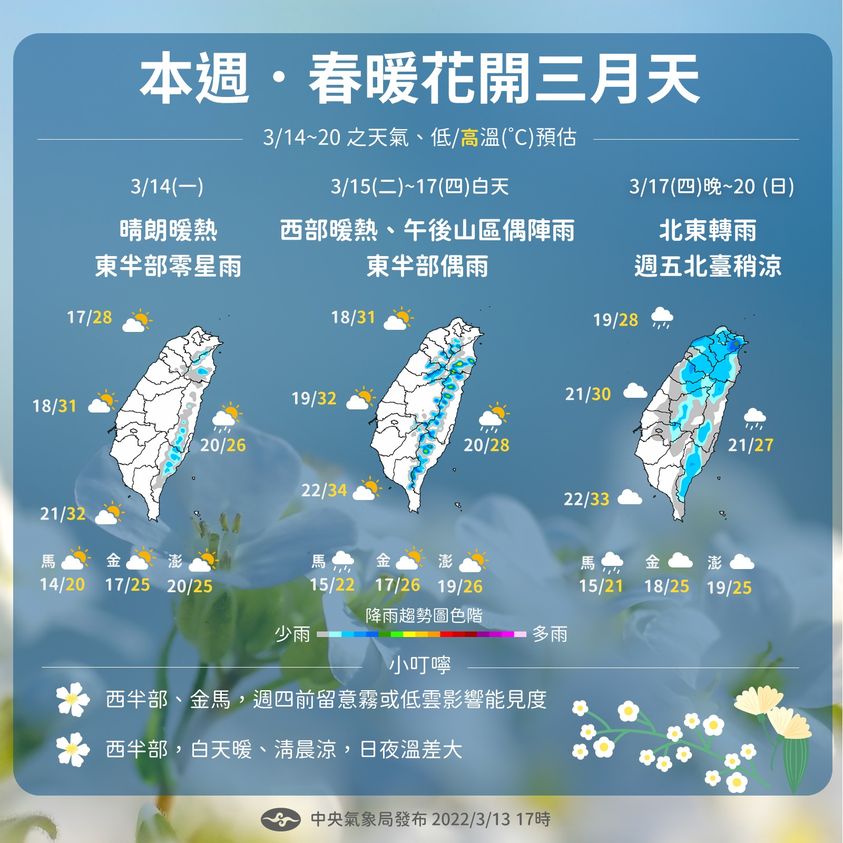 本週天氣變化。(圖/氣象局提供)
