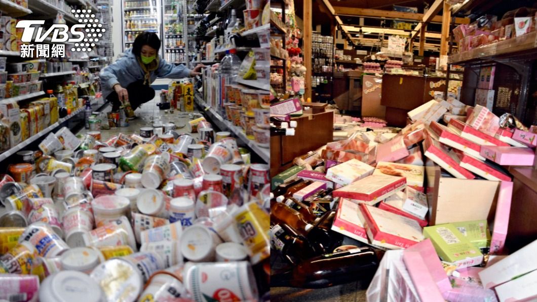 地震過後商品被晃落一片狼藉。(圖/達志影像美聯社)