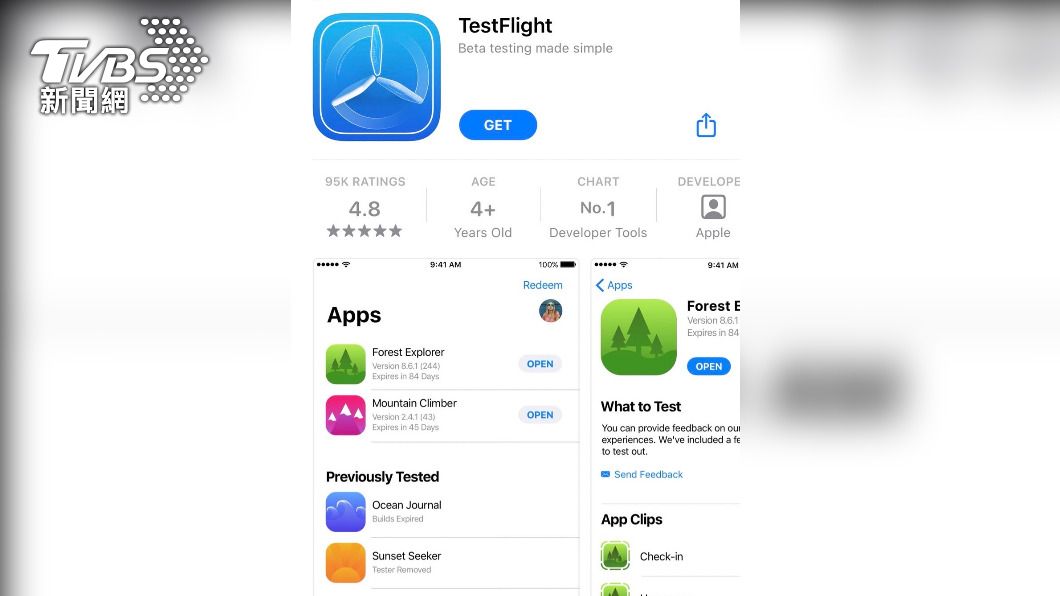 TestFlight是一款協助開發者發佈測試軟體的App。（圖／翻攝自App Store）