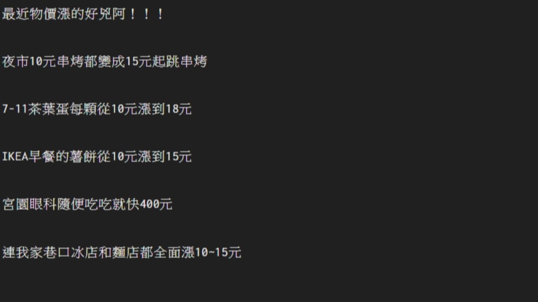 原PO表示,最近物價漲的驚人。(圖/翻攝自PTT)
