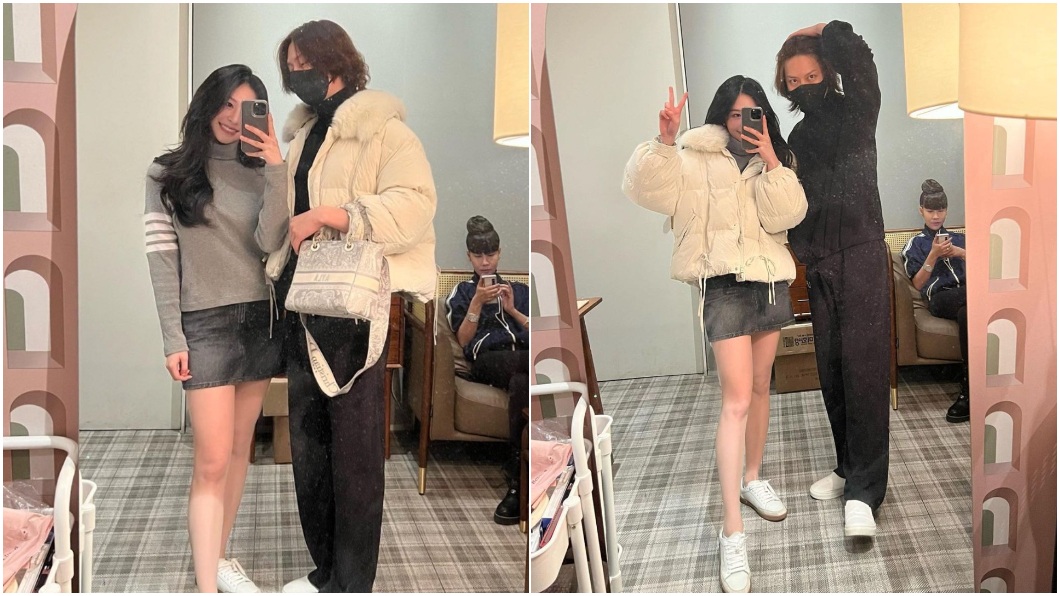 金希澈合照時還穿上沈月外套和提她的包包。(圖/翻攝自沈月IG)