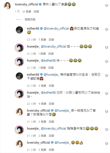 林心如和劉品言搞笑回覆。(圖/翻攝自胡瑋杰IG)