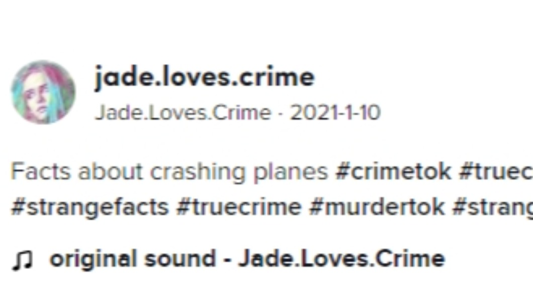 一位抖音用戶時常分享死亡有關內容。(圖/翻攝自@jade.loves.crime TikTok)