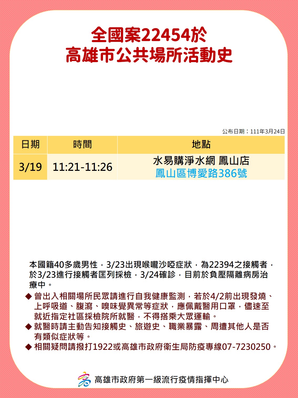 案22454於高雄市公共場所活動史。（圖／高雄市政府）