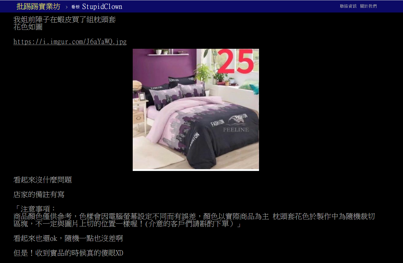原PO的姊姊在網路上買了一組枕頭套。(圖/翻攝自PTT)