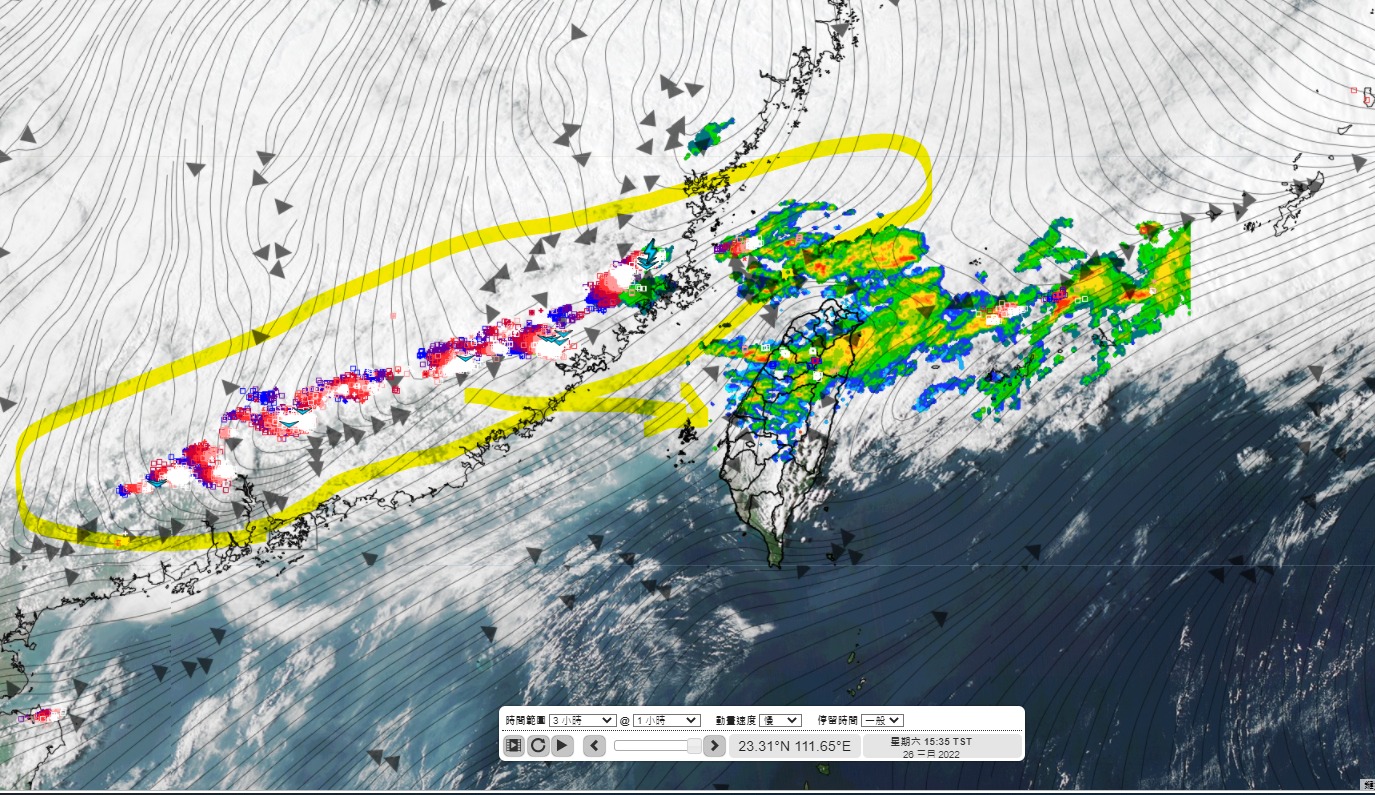 今早在鋒面前緣發展起來一些局部雨勢。(圖/翻攝自氣象達人彭啟明Facebook)