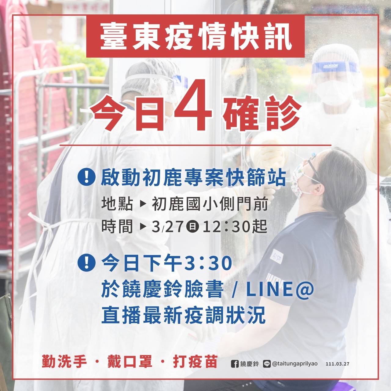台東今(27)日新增4例確診。(圖/台東縣政府)