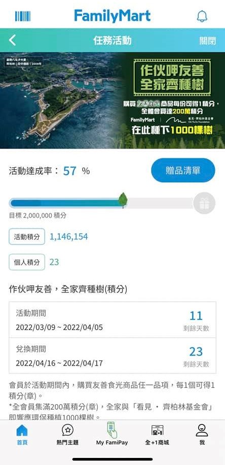 全家推出「作伙呷友善,全家齊種樹」活動。(圖/翻攝自全家便利商店 7-11 超商新品&好物分享區)