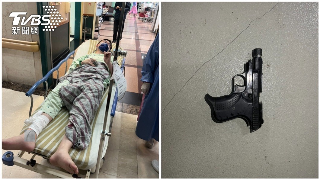 中彈的李姓員警送醫後暫無大礙警方也在嫌犯身上起出犯案槍枝和子彈數發。(圖/TVBS)