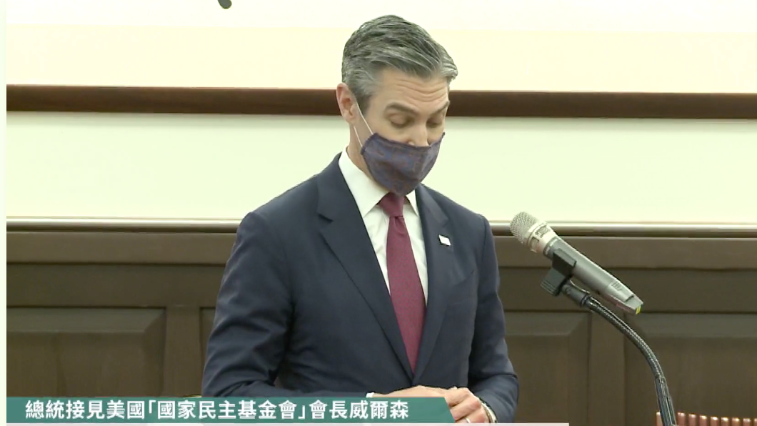 總統蔡英文今(29日)在總統府接見威爾森會長及訪團。(圖/總統府直播)