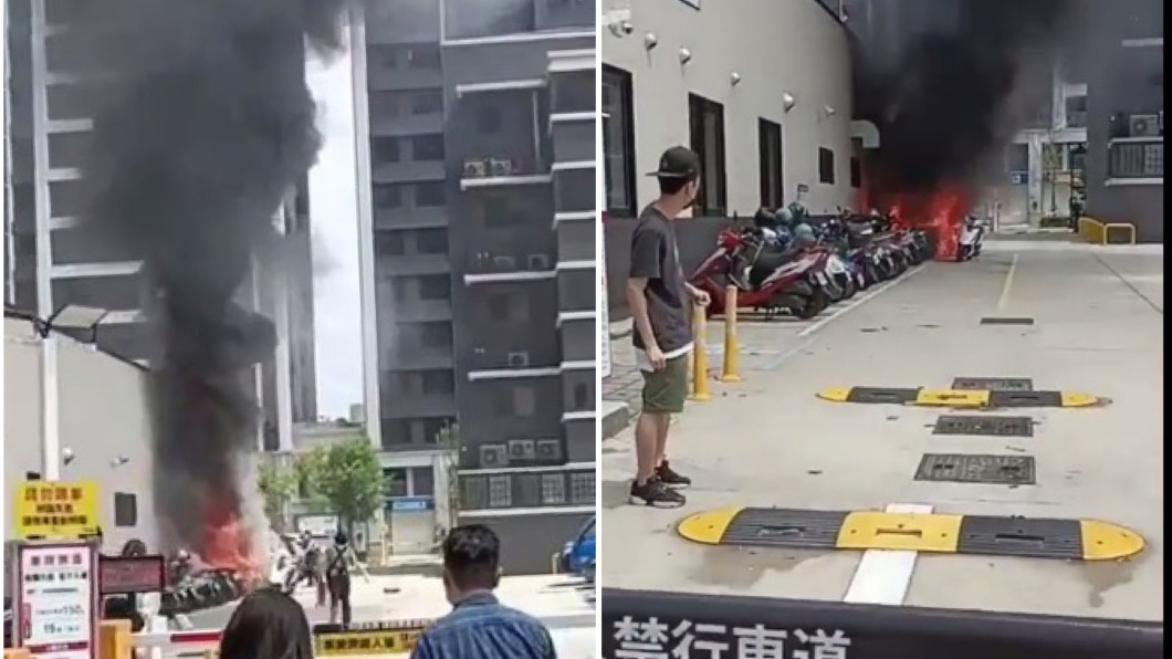 店員試圖滅火。(圖/翻攝臉書桃園爆報(二))