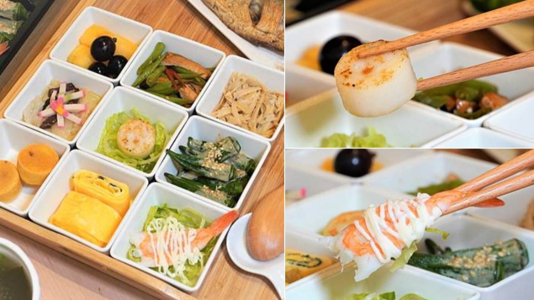 九宮格小菜有超豐富食材可以享用。(圖/翻攝自二傻夫婦)