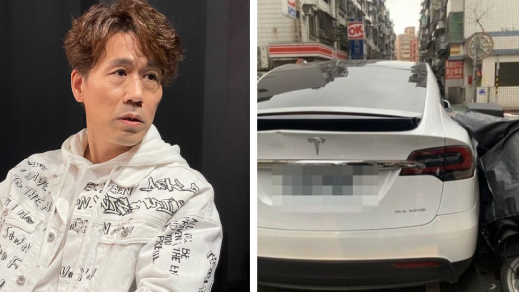 羅時豐兒子連撞9輛機車。（合成圖／翻攝自羅時豐牛棚臉書、TVBS）