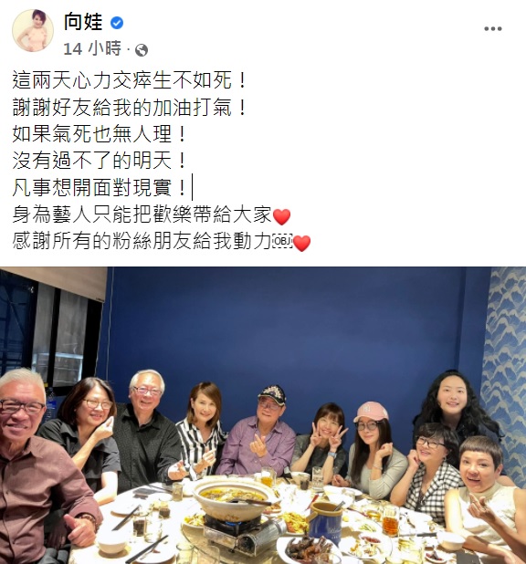 向娃感嘆這兩天生不如死。（圖／翻攝自向娃臉書）