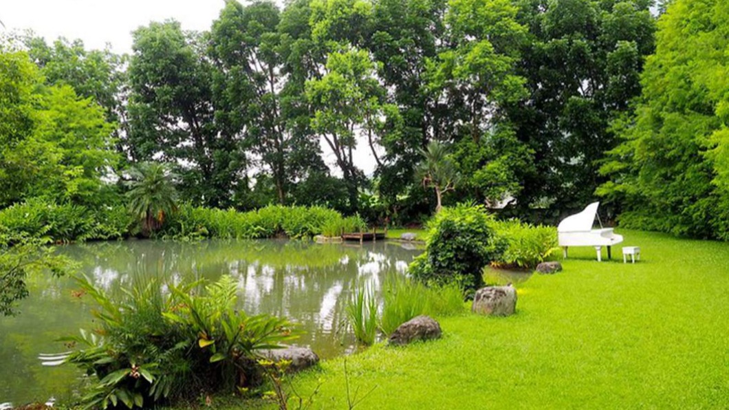往民宿後方走去是擁有一整片蓊鬱樹林的美麗庭院。(圖/加小菲愛碎碎唸提供)