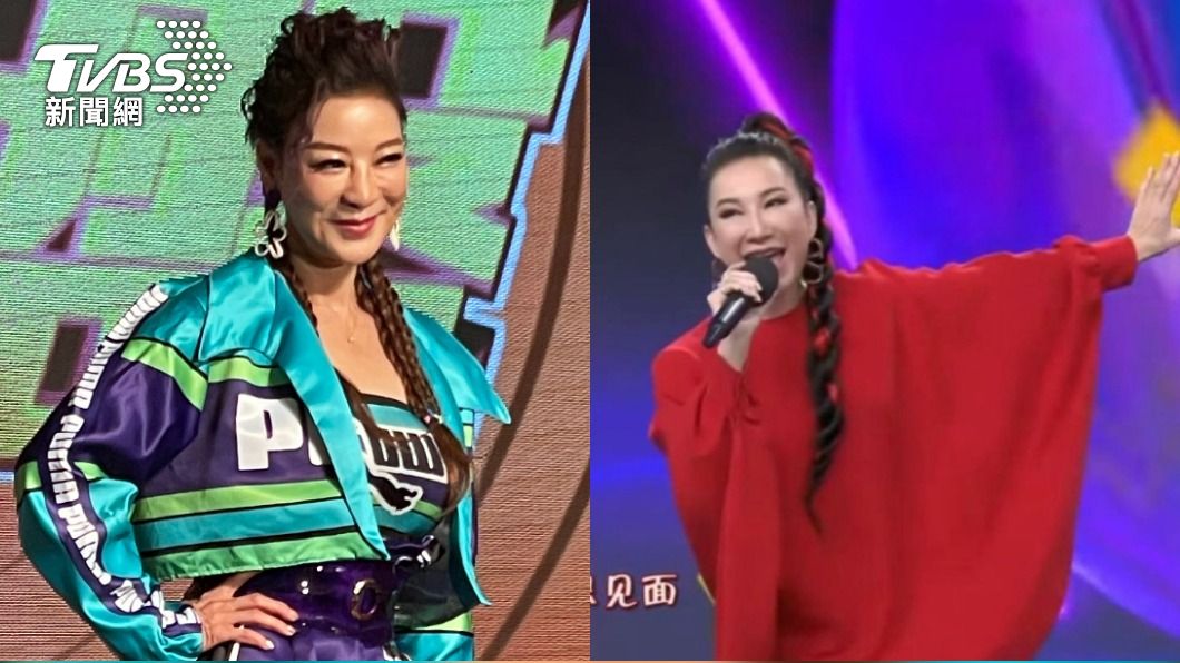 李玟登央視春晚時，被網友說撞臉楊繡惠。（圖／王翊綺攝、翻攝自李玟微博）