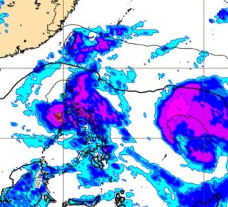 一週之後南海及菲律賓東方海域各有熱帶擾動活動的跡象。（圖／ECMWF）