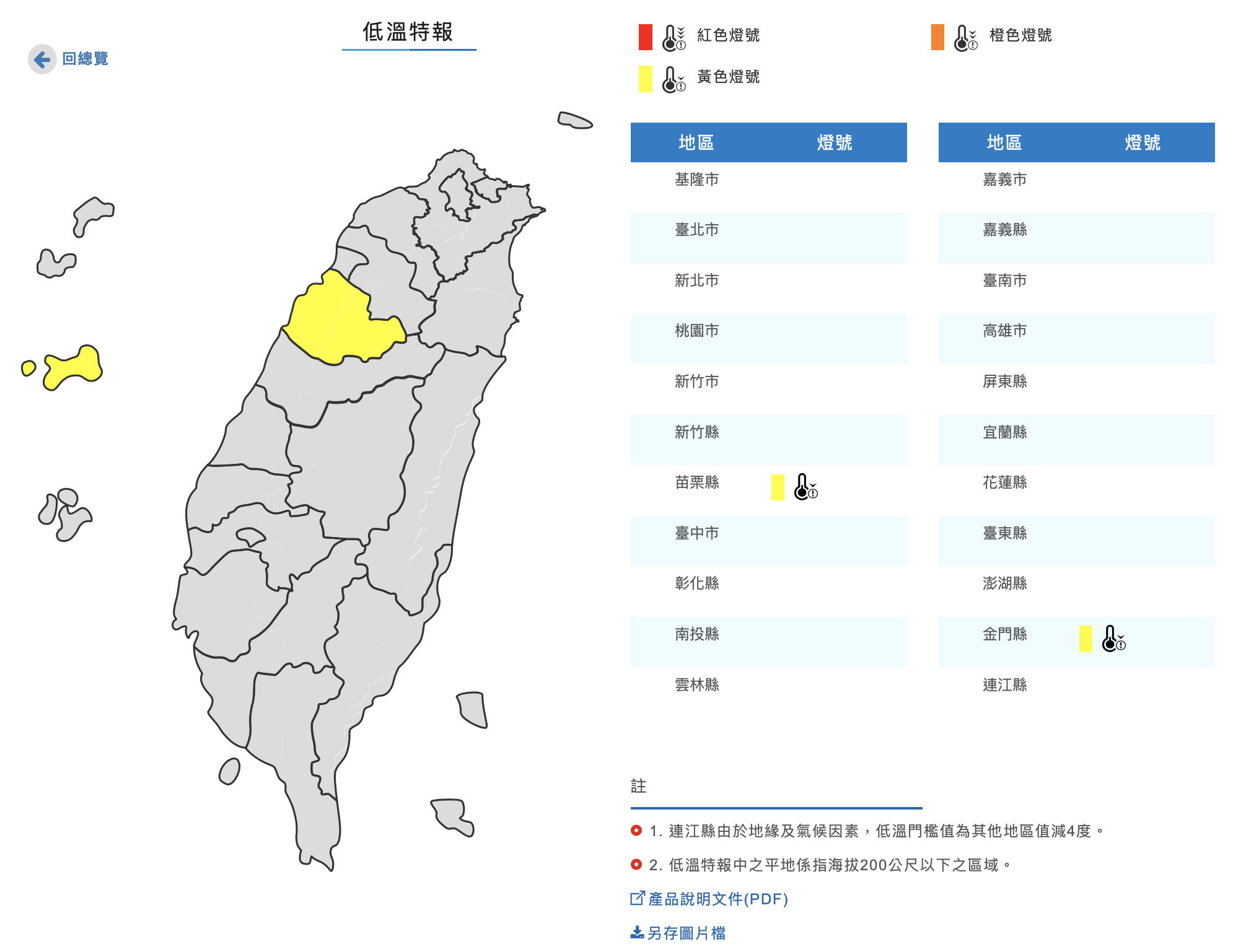 氣象局今晨發布低溫特報。(圖/翻攝自中央氣象局)