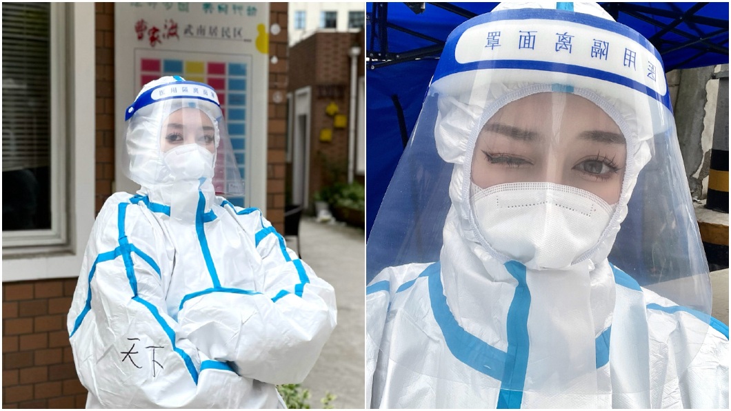 網友們砲轟她化妝還戴假睫毛來當志工根本是作秀。(圖/翻攝自微博「xxxBARbie」)