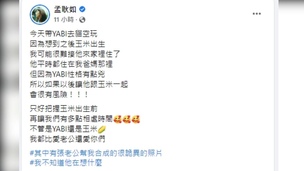 孟耿如在臉書曬出與老公、愛狗出遊照片。（圖／翻攝自孟耿如臉書）